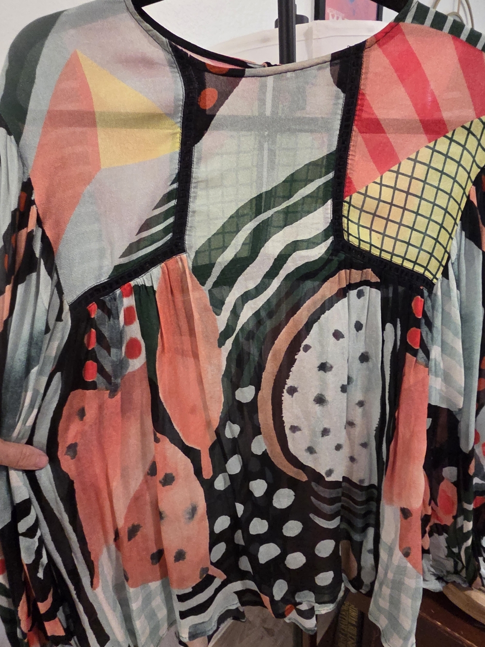 Anthropologie Sheer Multi-Color Abstract Print Blouse - Picture 8 of 8